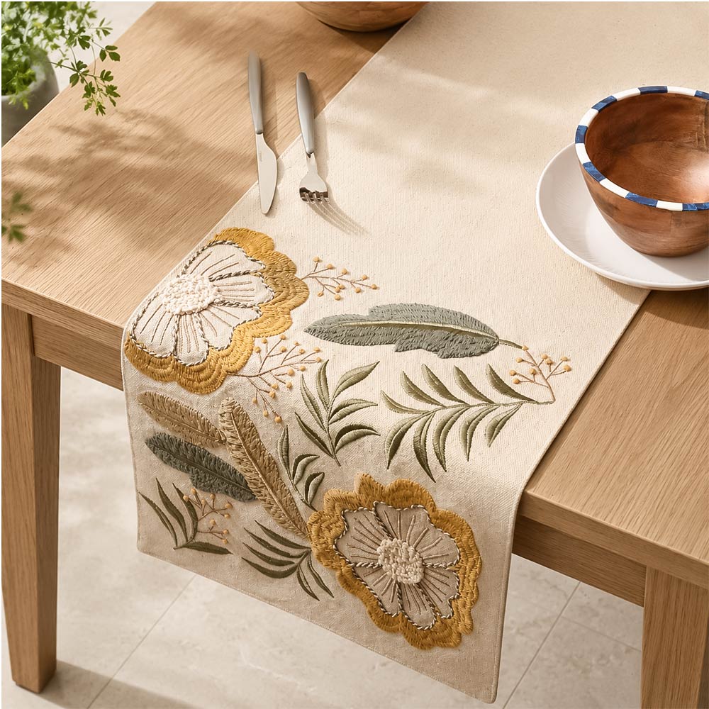 Leafy Embroidered Table Runner - Multicolor