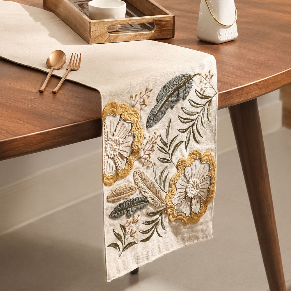 Leafy Embroidered Table Runner - Multicolor