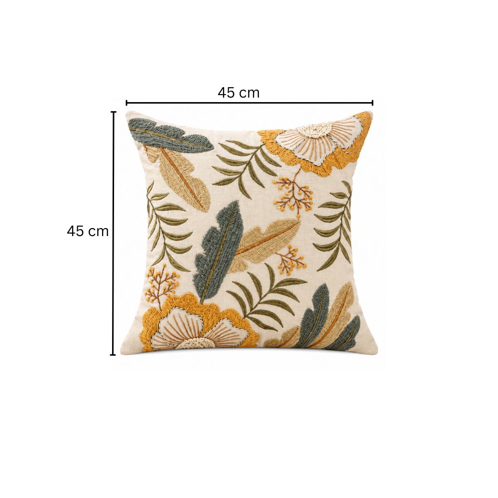 Leafy Embroidered Cushion Cover 45x45cm - Multicolor