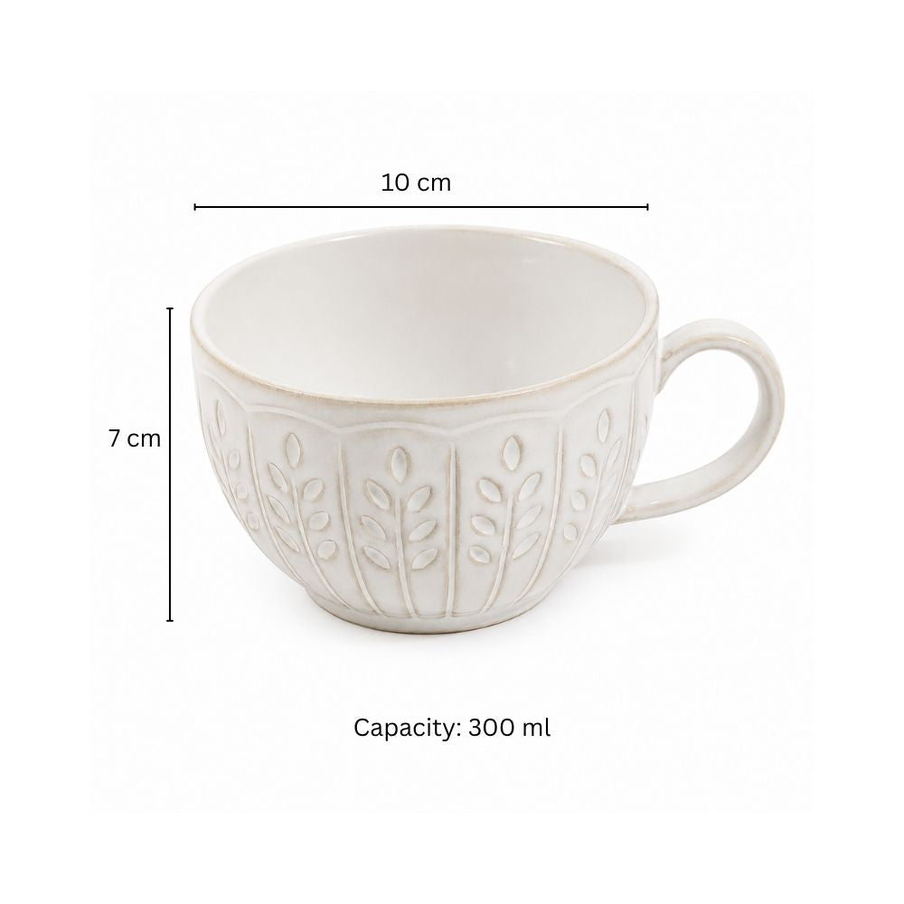 Leaves Ceramic Coffee Cup - White
