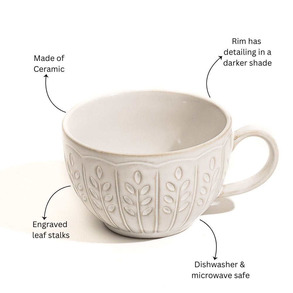 Leaves Ceramic Coffee Cup - White