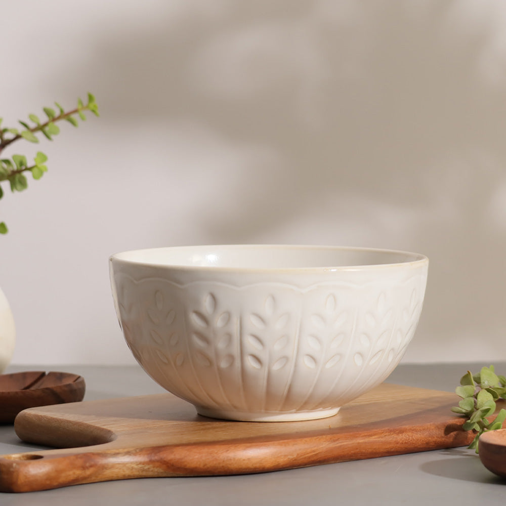 Leaves Ceramic Serving Bowl - White