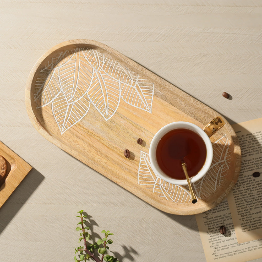 Leaves Wooden Oval Tray Medium