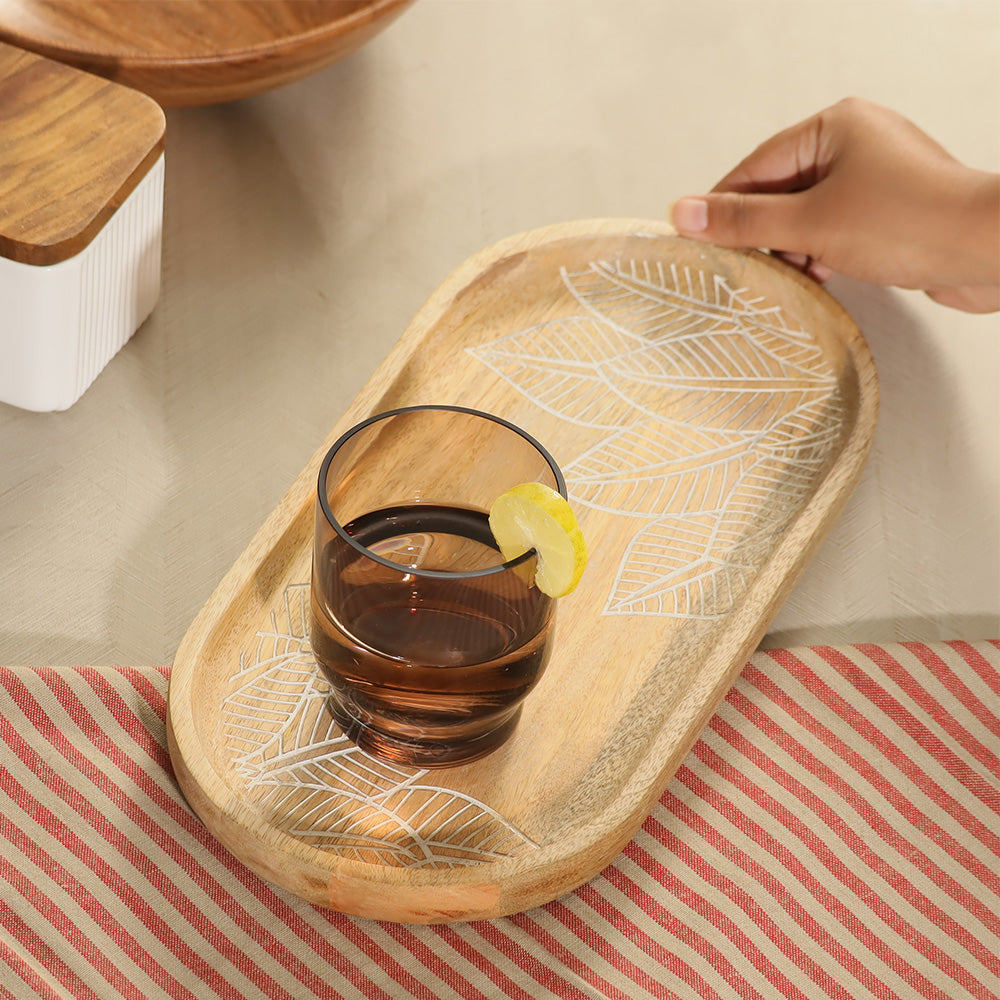 Leaves Wooden Oval Tray Medium