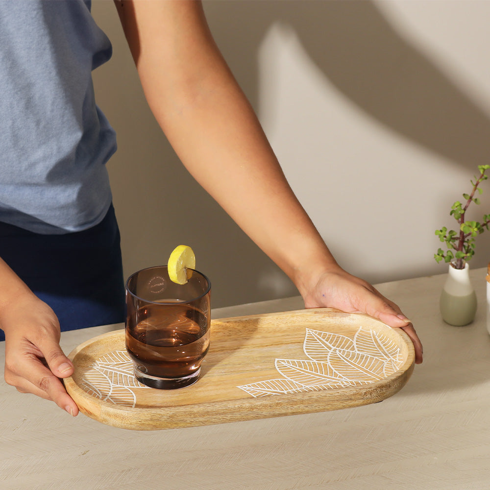 Leaves Wooden Oval Tray Medium