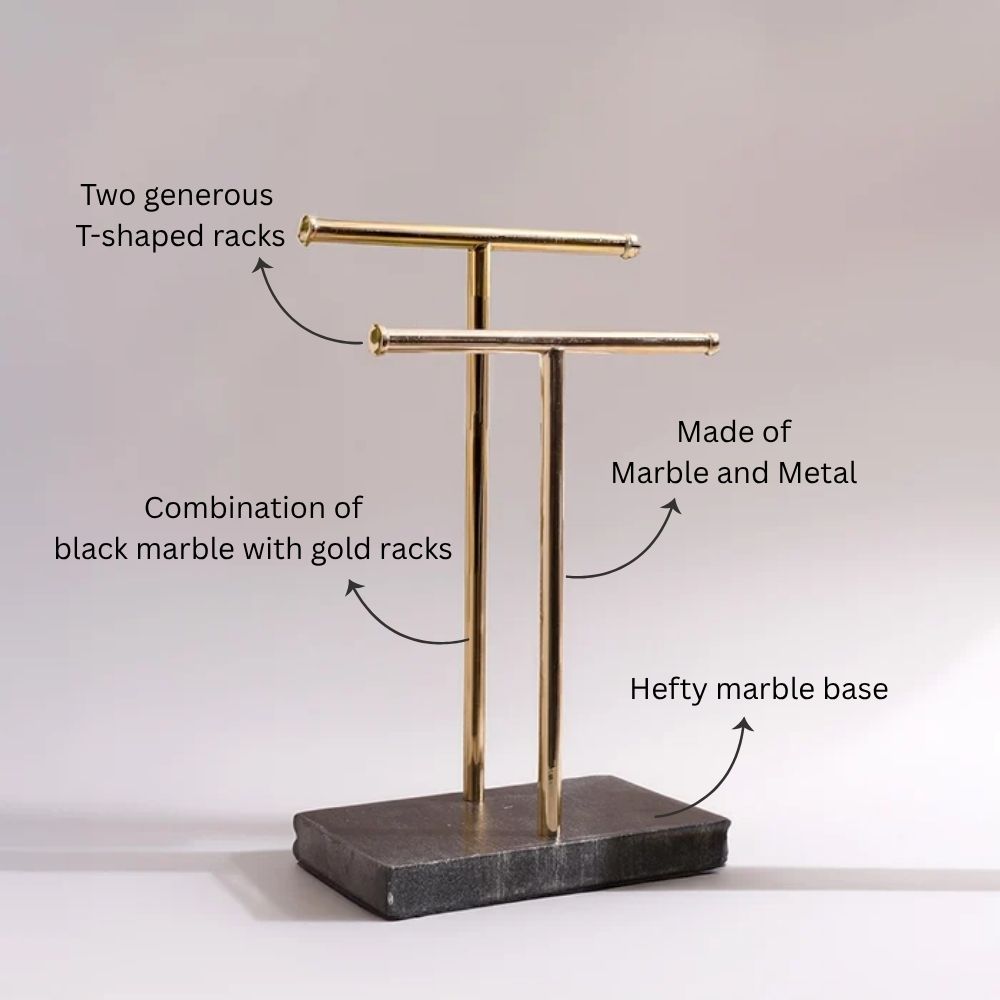 Lena Hand Towels Stand with Marble Base - Black Gold