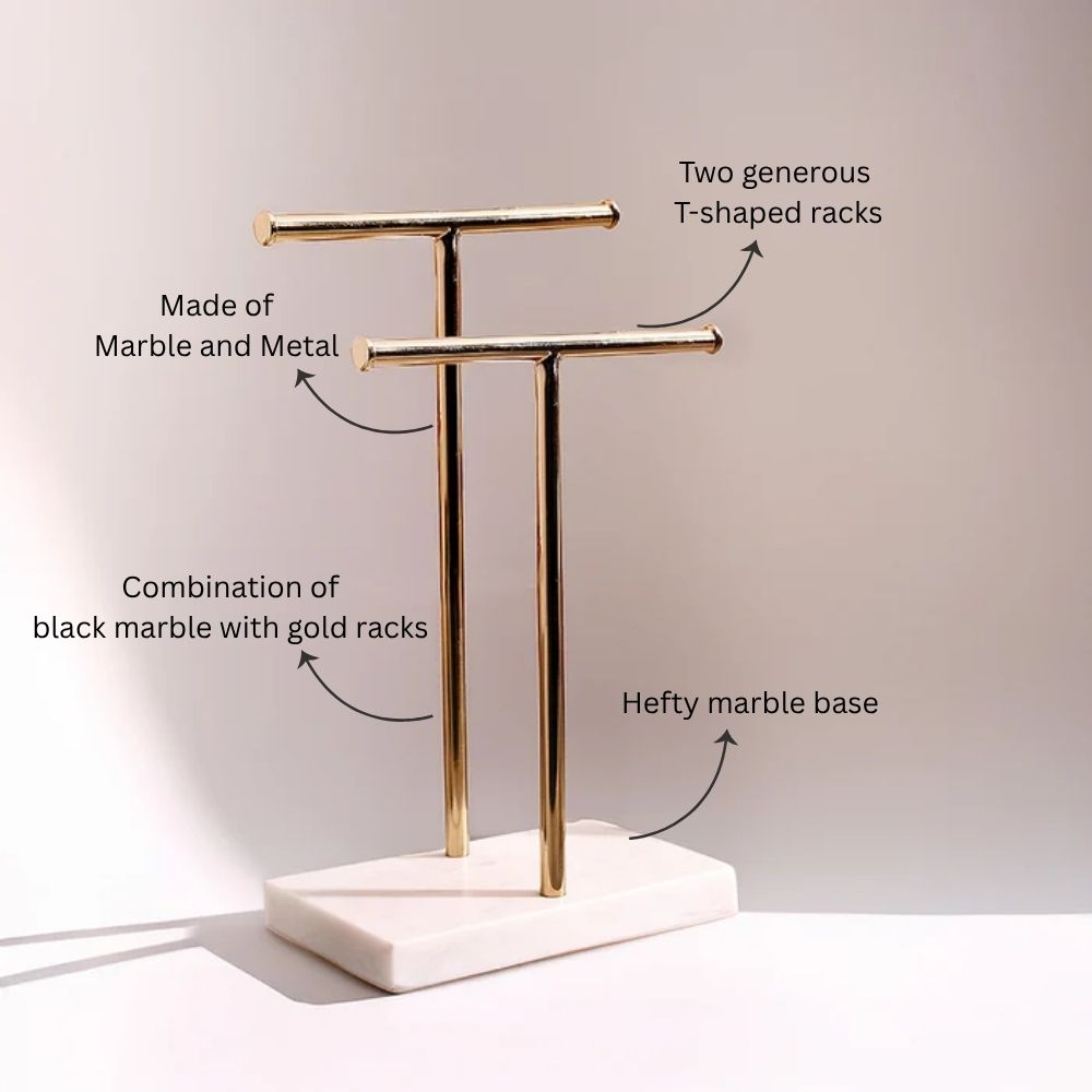 Lena Hand Towels Stand with Marble Base - White Gold