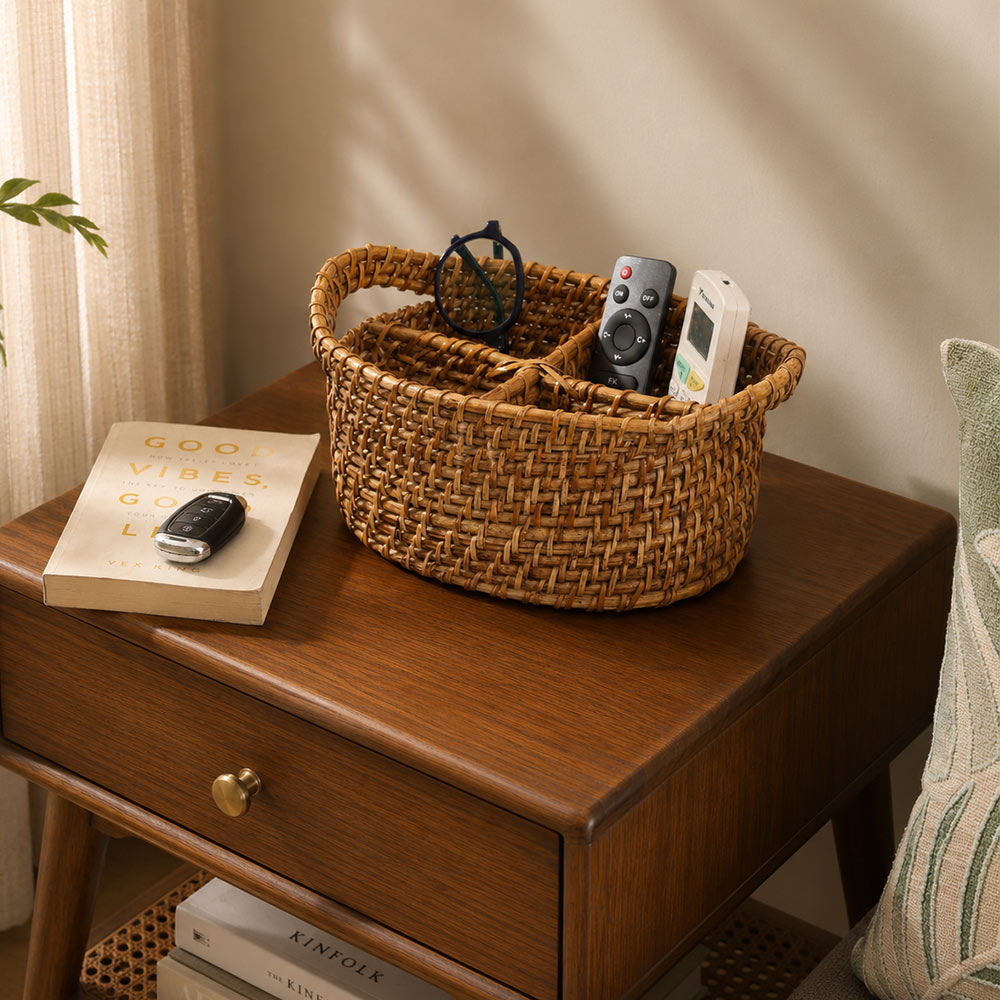 Tara Rattan Oval Multi-compartment Basket - Natural