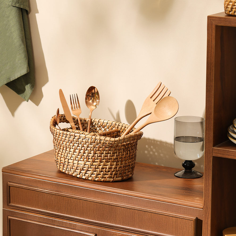Tara Rattan Oval Multi-compartment Basket - Natural