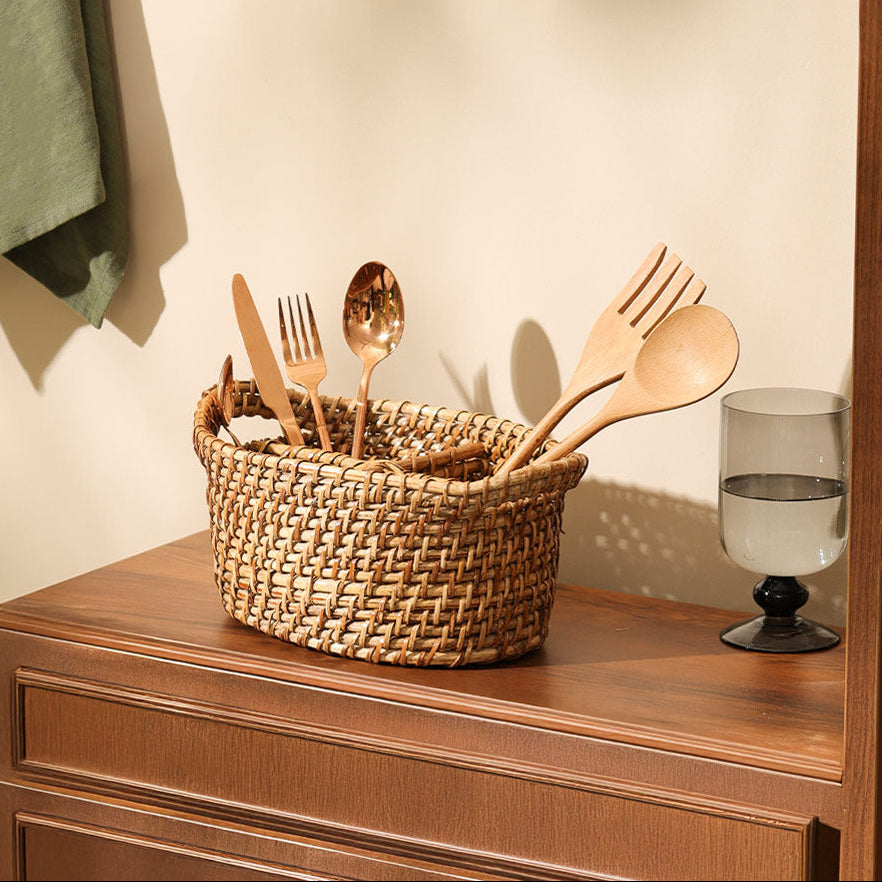 Tara Rattan Oval Multi-compartment Basket - Natural
