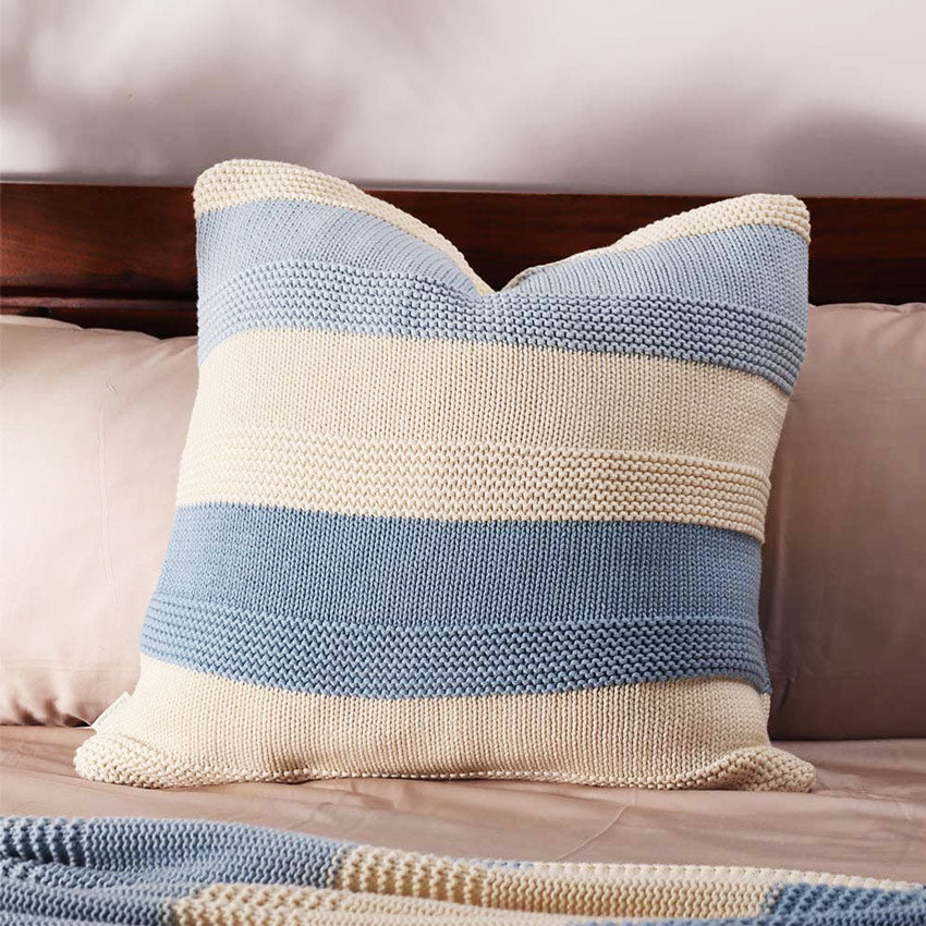 Sven Knitted Cushion Cover 50x50cm - Blue White