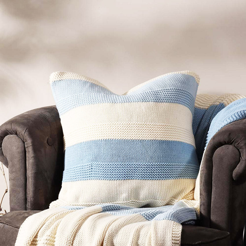 Sven Knitted Cushion Cover 50x50cm - Blue White