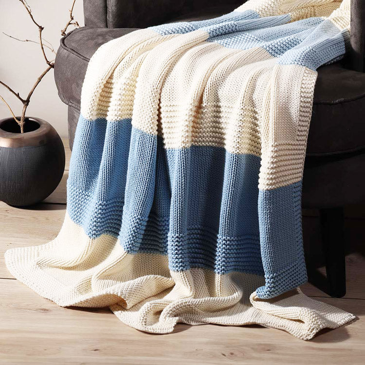 Sven Knitted Throw  - Blue White