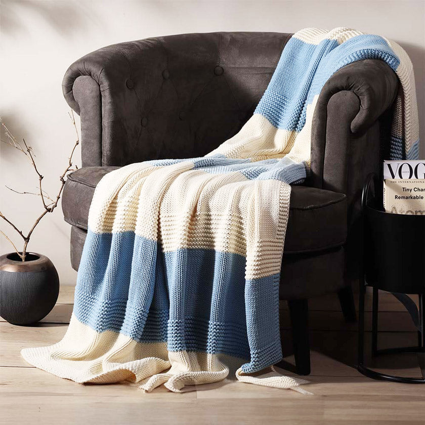 Sven Knitted Throw  - Blue White