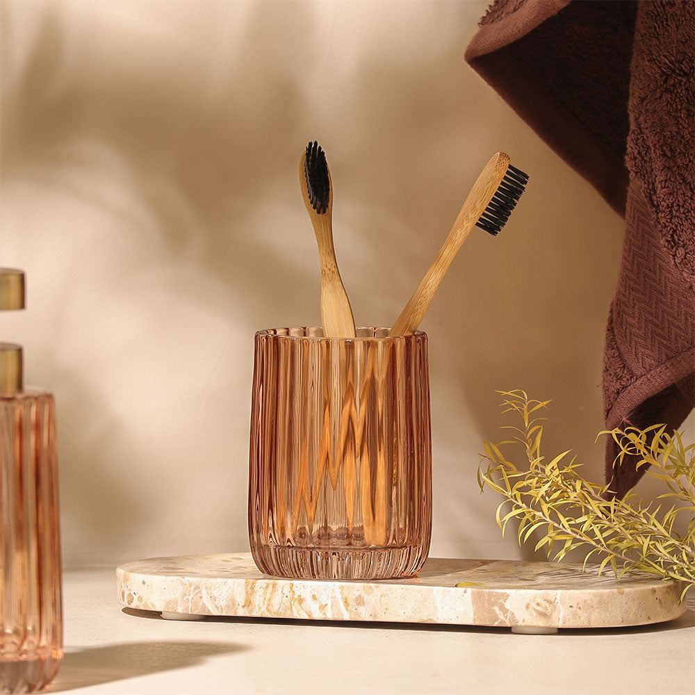 Lido Glass Toothbrush Tumbler - Amber Rose