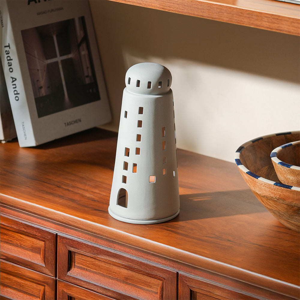 Lighthouse Tealight Holder & Sculpture Tall - Grey