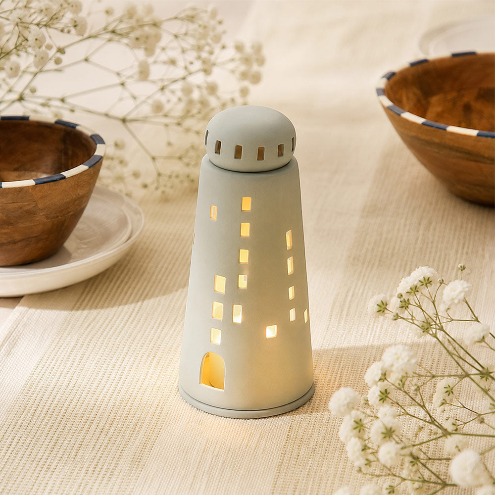 Lighthouse Tealight Holder & Sculpture Tall - Grey