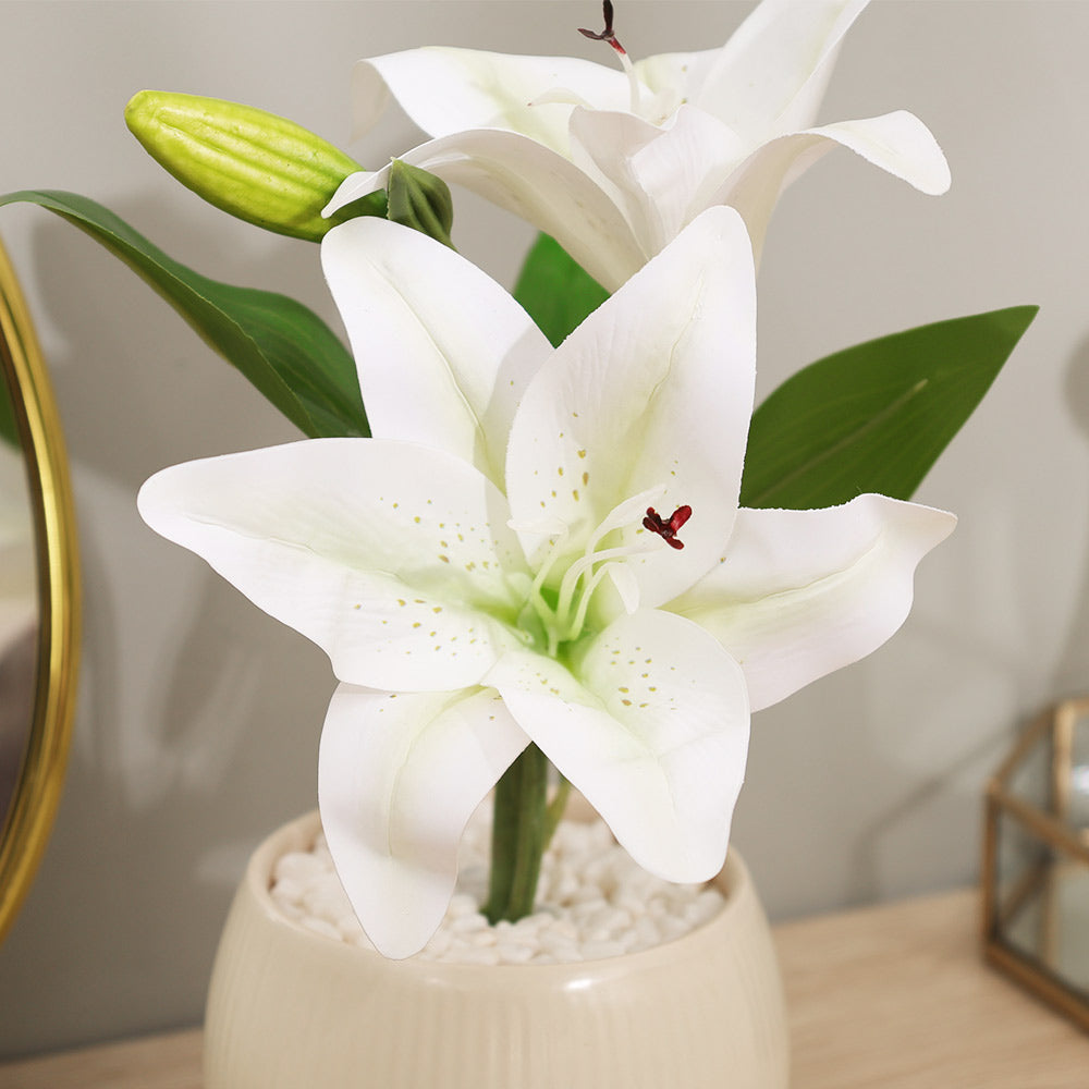 Lilies Artificial Potted Plant - Sage Cream