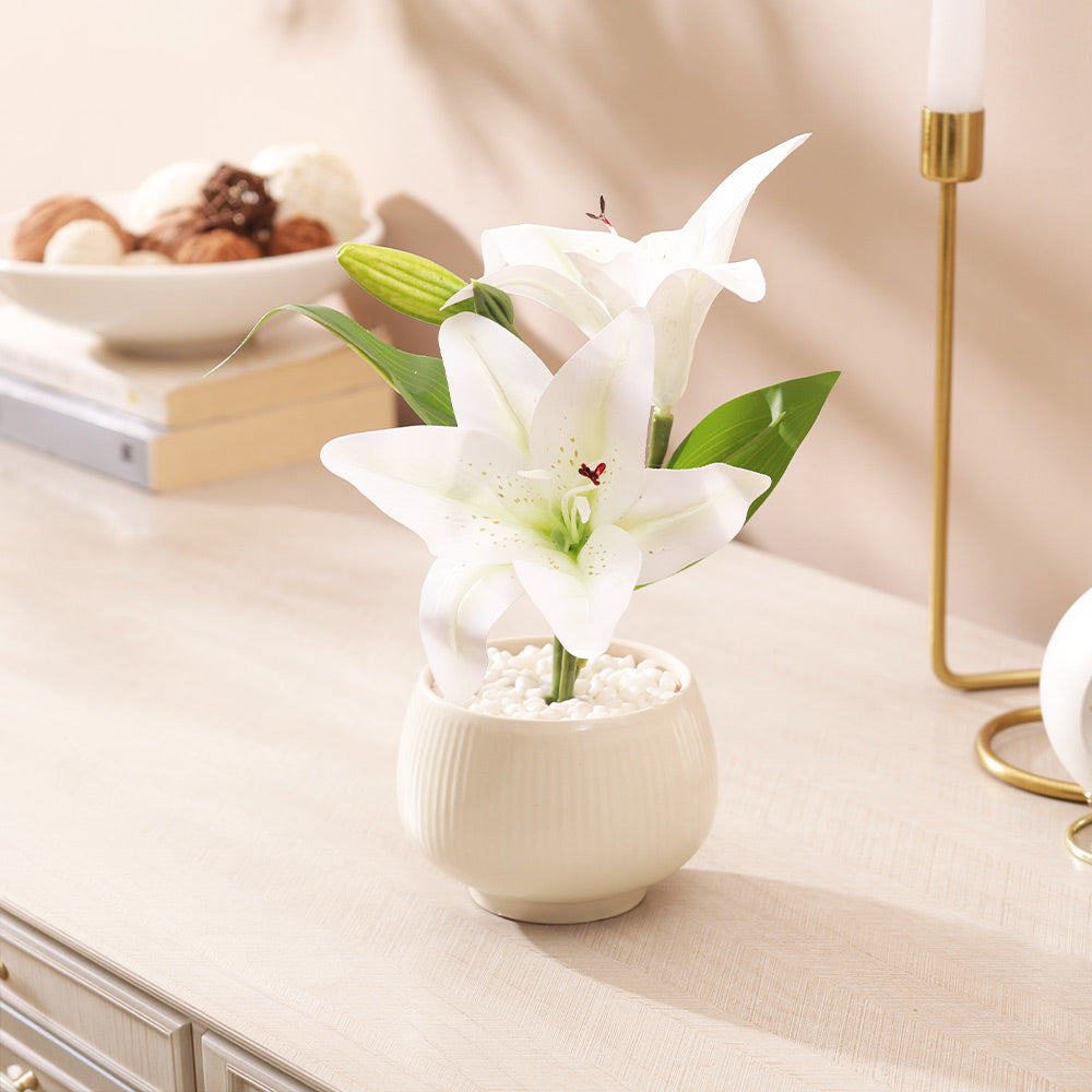Lilies Artificial Potted Plant - Sage Cream