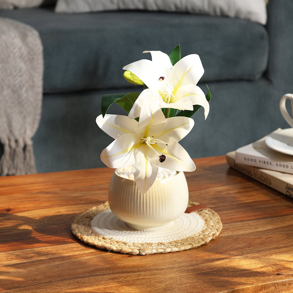 Lilies Artificial Potted Plant - Ivory Cream
