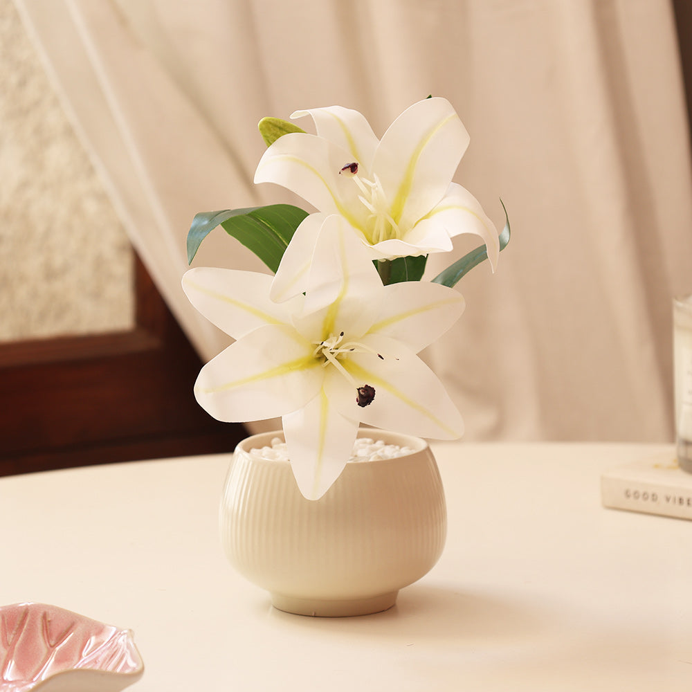 Lilies Artificial Potted Plant - Ivory Cream