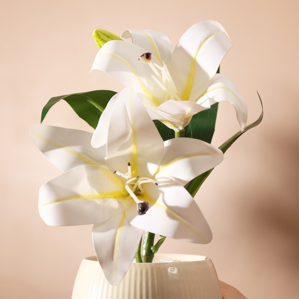 Lilies Artificial Potted Plant - Ivory Cream