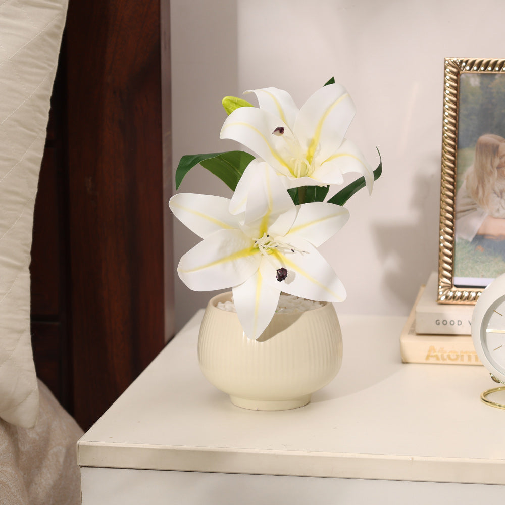 Lilies Artificial Potted Plant - Ivory Cream