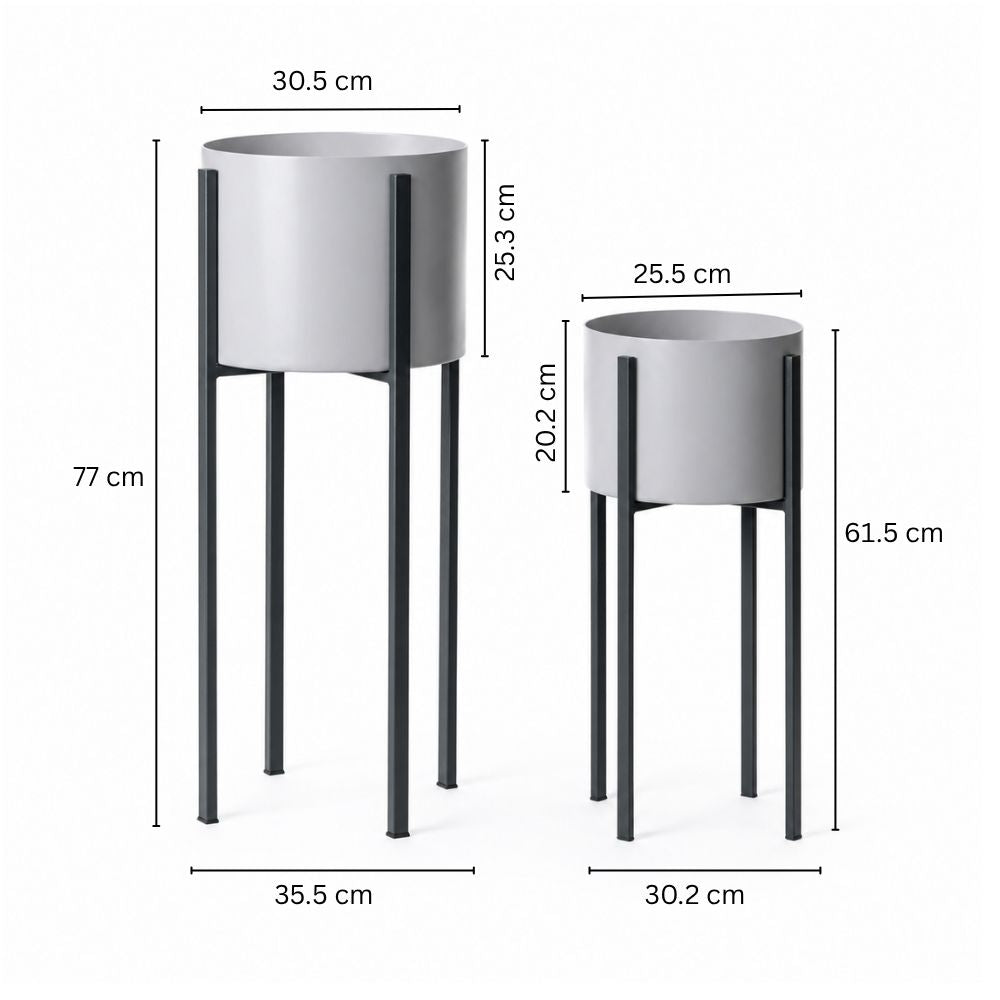 Lina Oval Planters with Metal Stands, Set of 2 - Light Grey