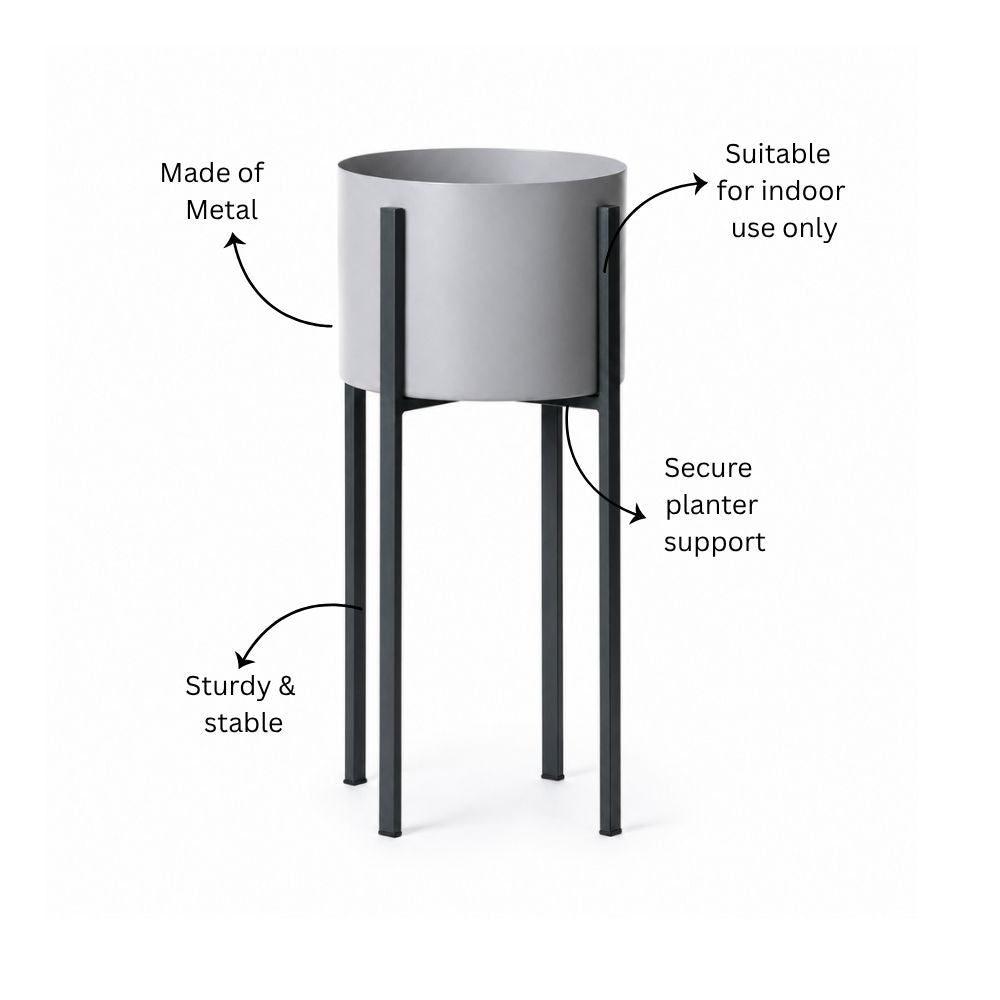 Lina Oval Planters with Metal Stands, Set of 2 - Light Grey