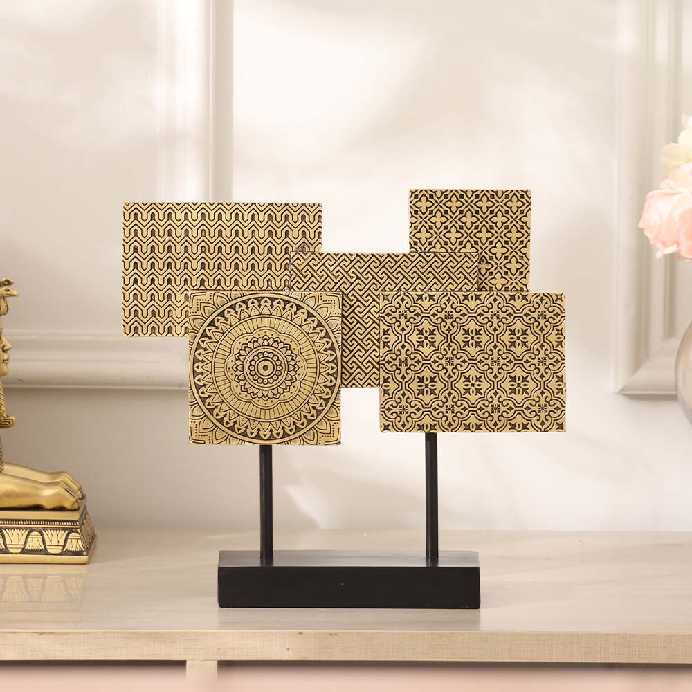 Linden Abstract Tiles Sculpture - Black Gold