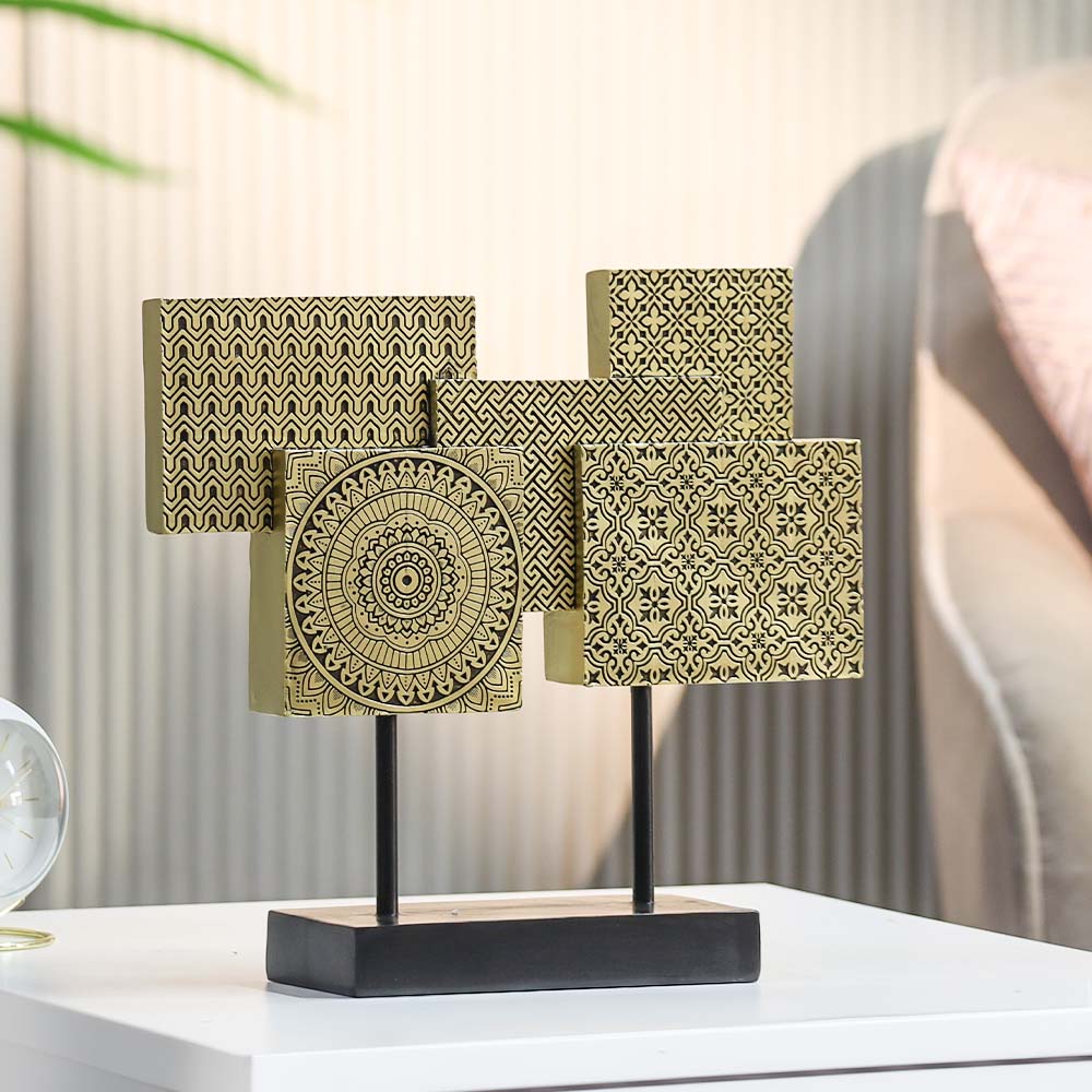 Linden Abstract Tiles Sculpture - Black Gold