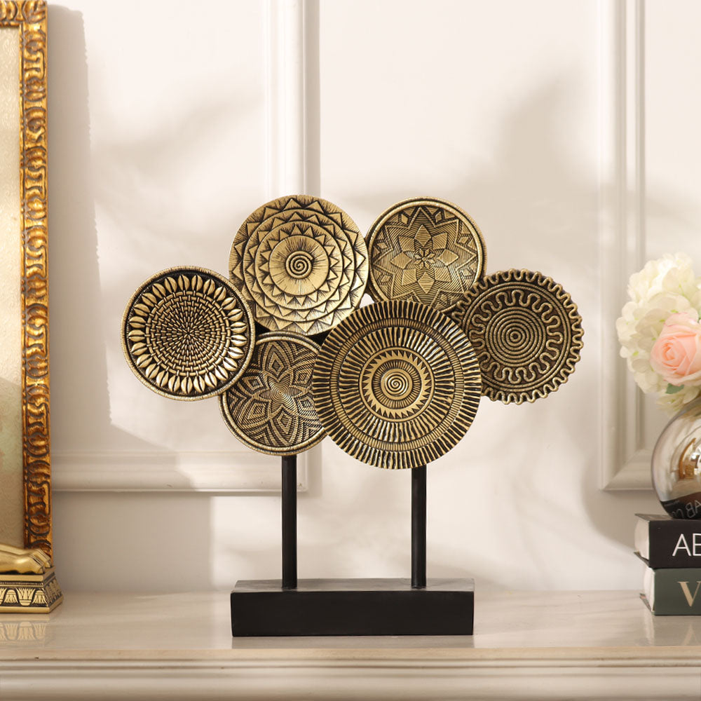 Noa Abstract Discs Sculpture - Black Gold