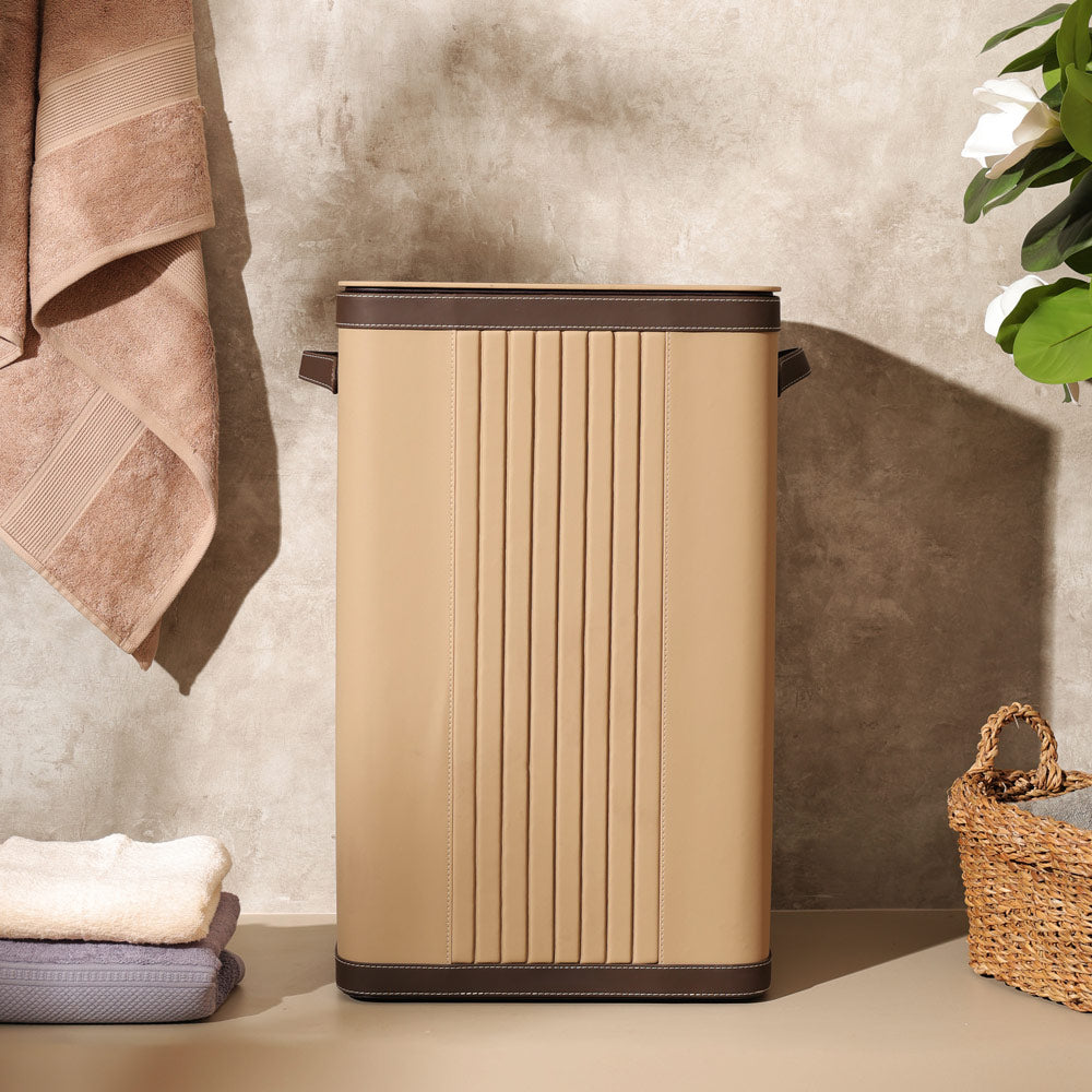 Coda Striped Laundry Bin with Lid - Beige Brown