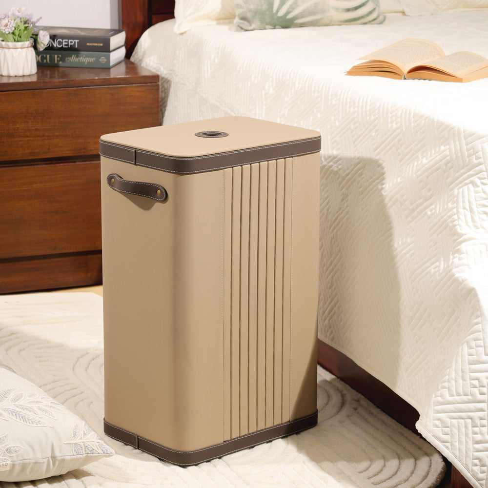 Coda Striped Laundry Bin with Lid - Beige Brown
