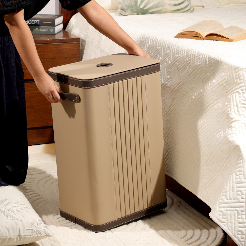 Coda Striped Laundry Bin with Lid - Beige Brown