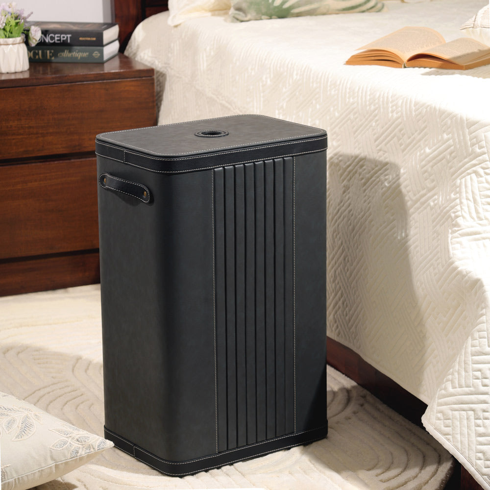 Coda Striped Laundry Bin with Lid - Grey Black