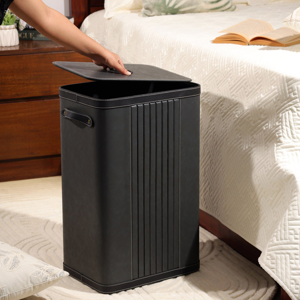 Coda Striped Laundry Bin with Lid - Grey Black
