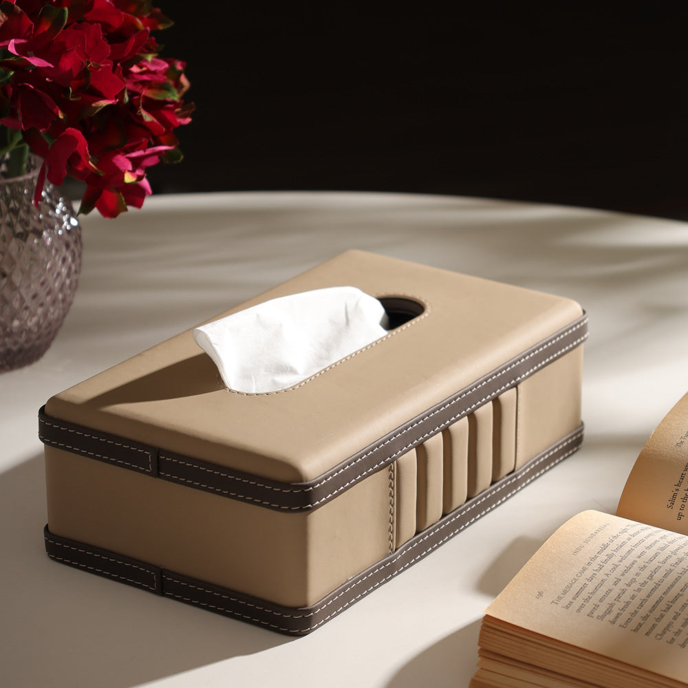 Coda Striped Tissue Box Holder - Beige Brown