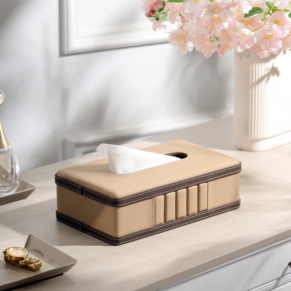 Coda Striped Tissue Box Holder - Beige Brown