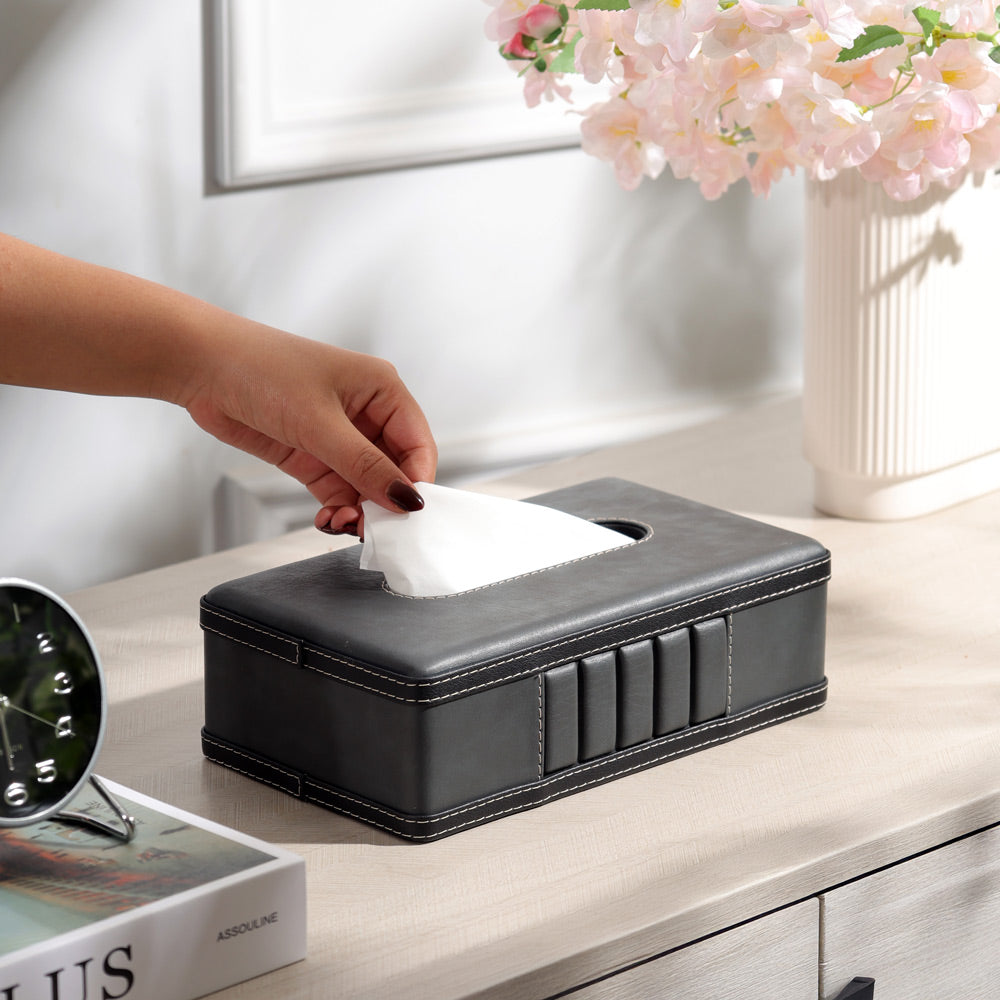 Coda Striped Tissue Box Holder - Grey Black