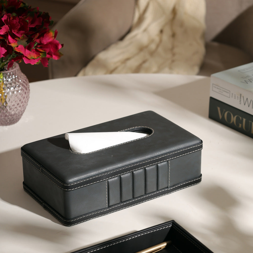Coda Striped Tissue Box Holder - Grey Black