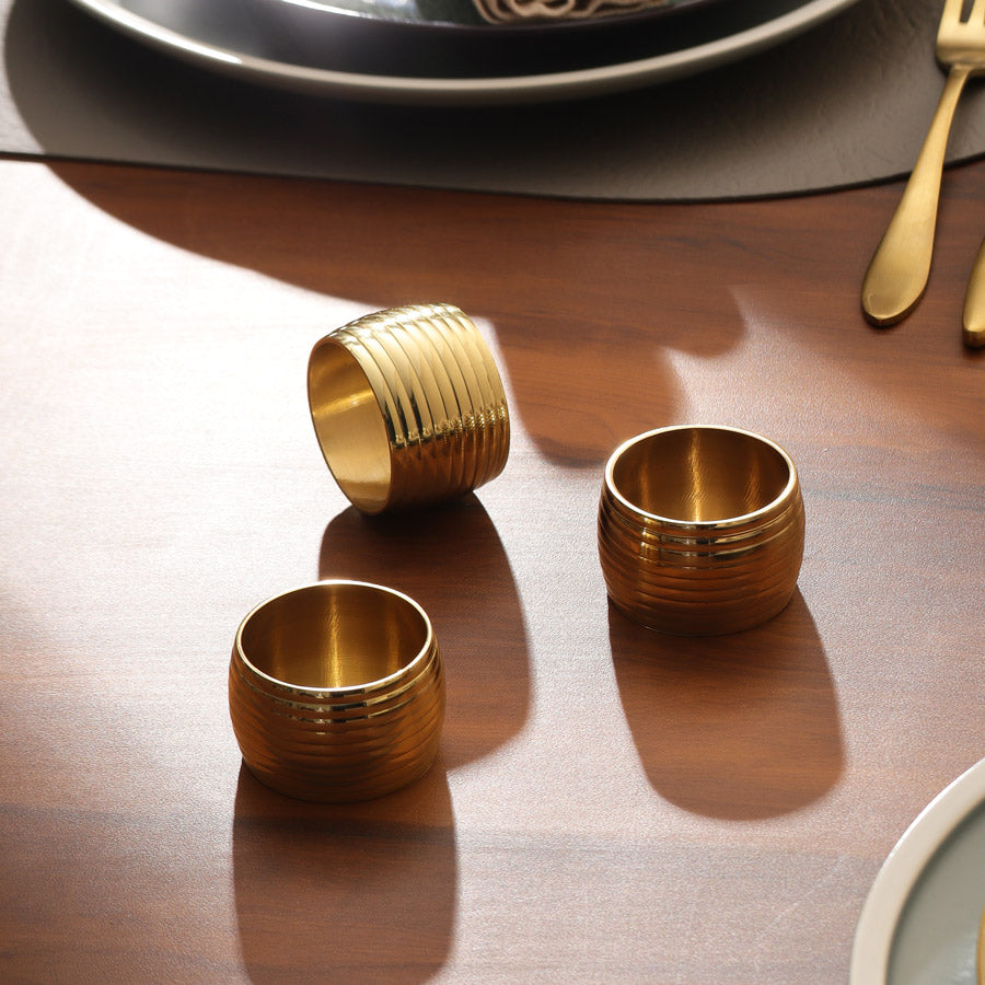 Lines Brass Napkin Rings, Set of 6 - Gold