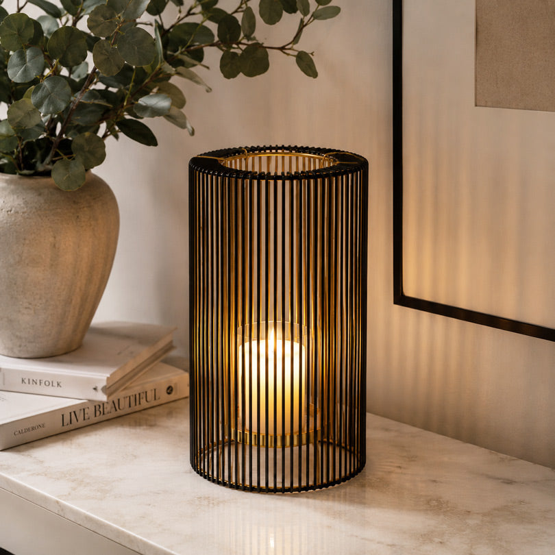 Lines Candle Holder Large - Black Gold