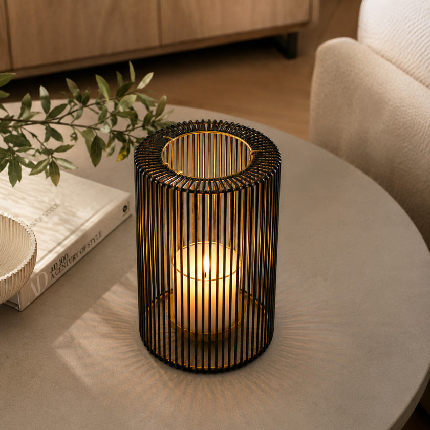 Lines Candle Holder Large - Black Gold
