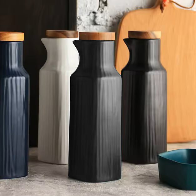 Lines Ceramic Oil Bottle - Black