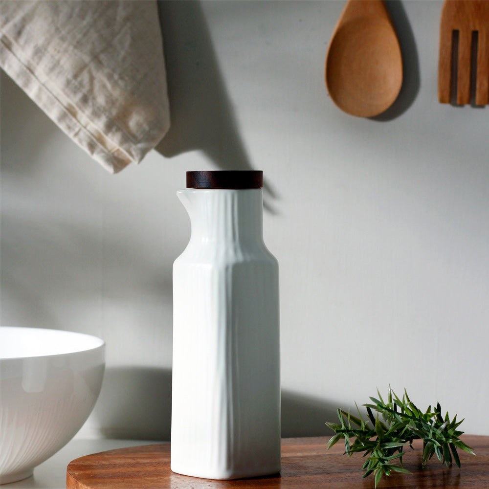 Lines Ceramic Oil Bottle - White