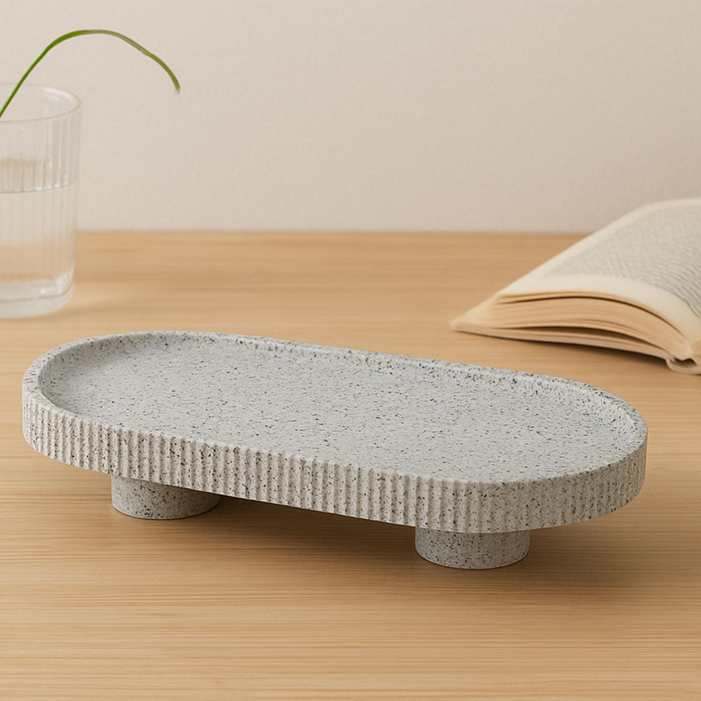 Lines Oval Elevated Tray Medium - Speckled Grey