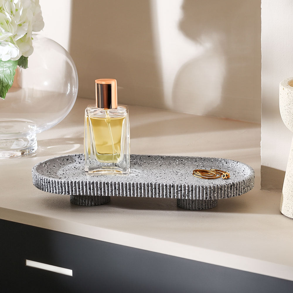 Lines Oval Elevated Tray Medium - Speckled Grey
