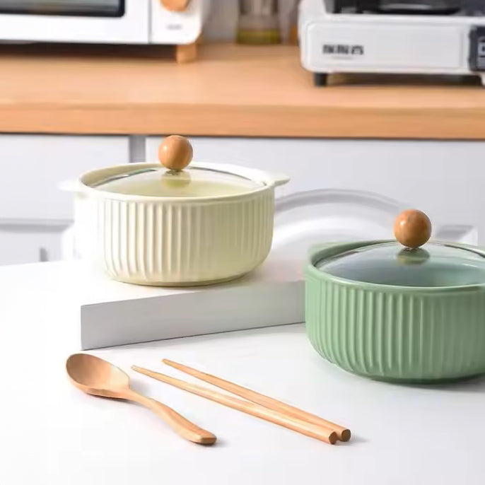 Shire Ceramic Serving Pot with Glass Lid - Cream