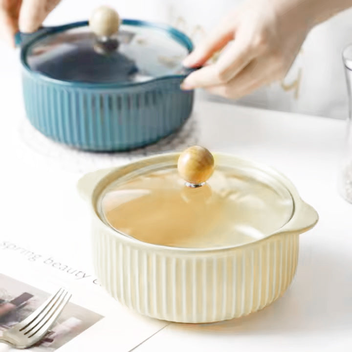 Shire Ceramic Serving Pot with Glass Lid - Cream